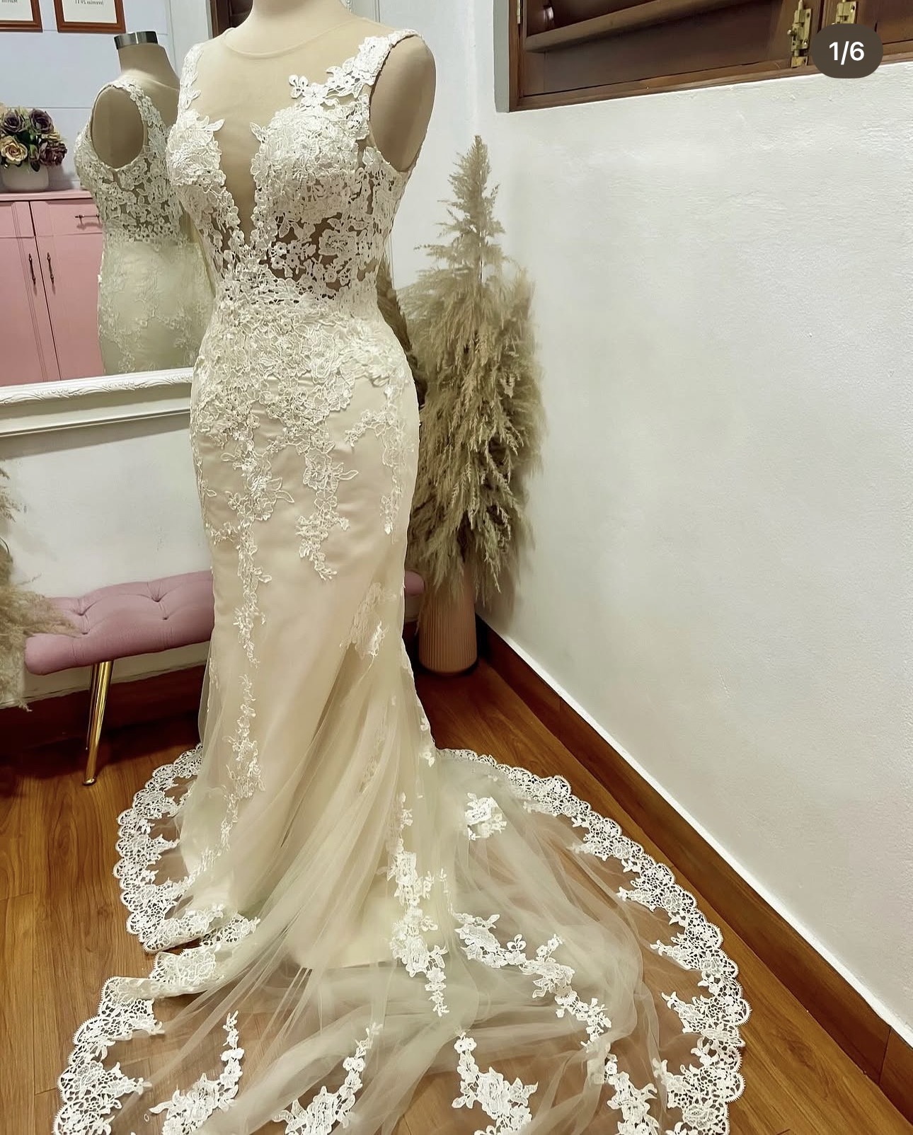 Vestido de novia sirena tono champang